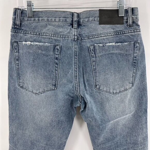 One Teaspoon Size 27 Rocky Blue Distressed Chewed Hem Freebirds Ankle Zip Jeans - Picture 6 of 7